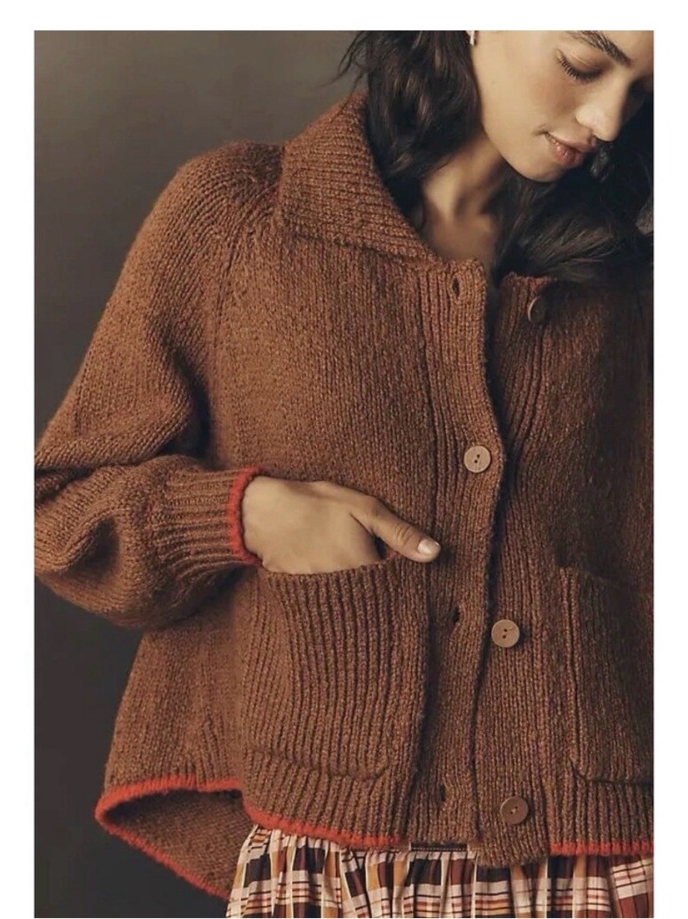 Anthropologie Pilcro Dachshund Jesse Dog Icon Cardigan Sweater Brown Size S - Picture 2 of 4